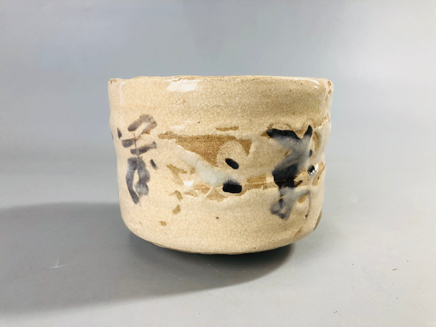 Y7074 CHAWAN Mino-ware bowl signed box Japan antique tea ceremony pottery teacup