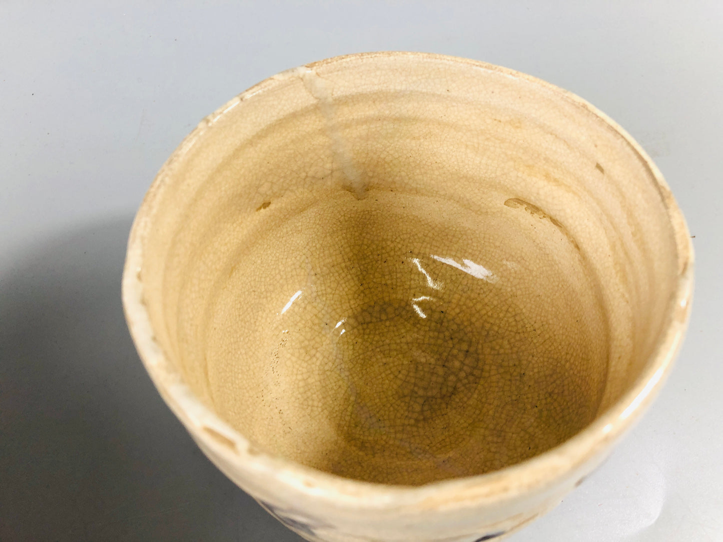Y7074 CHAWAN Mino-ware bowl signed box Japan antique tea ceremony pottery teacup