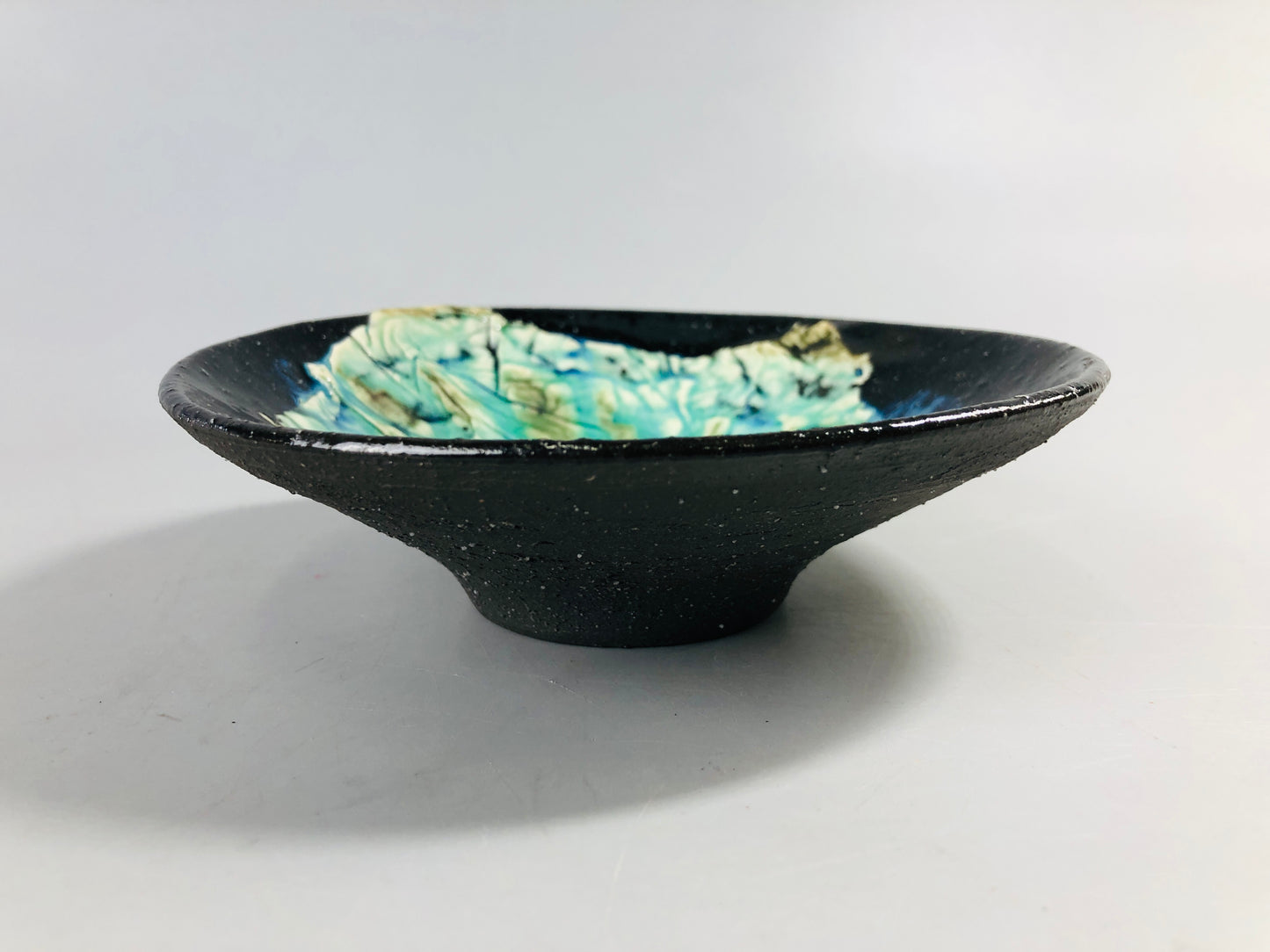 Y7093 CHAWAN Seto-ware flat bowl modern art Japan tea ceremony pottery teacup