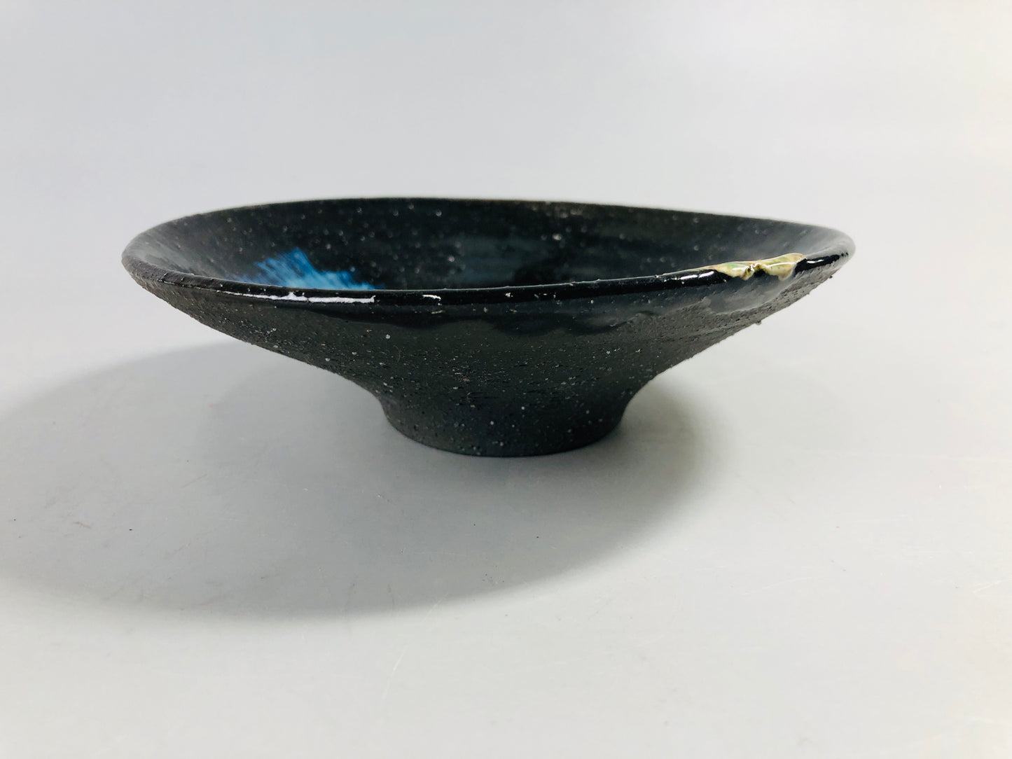 Y7093 CHAWAN Seto-ware flat bowl modern art Japan tea ceremony pottery teacup