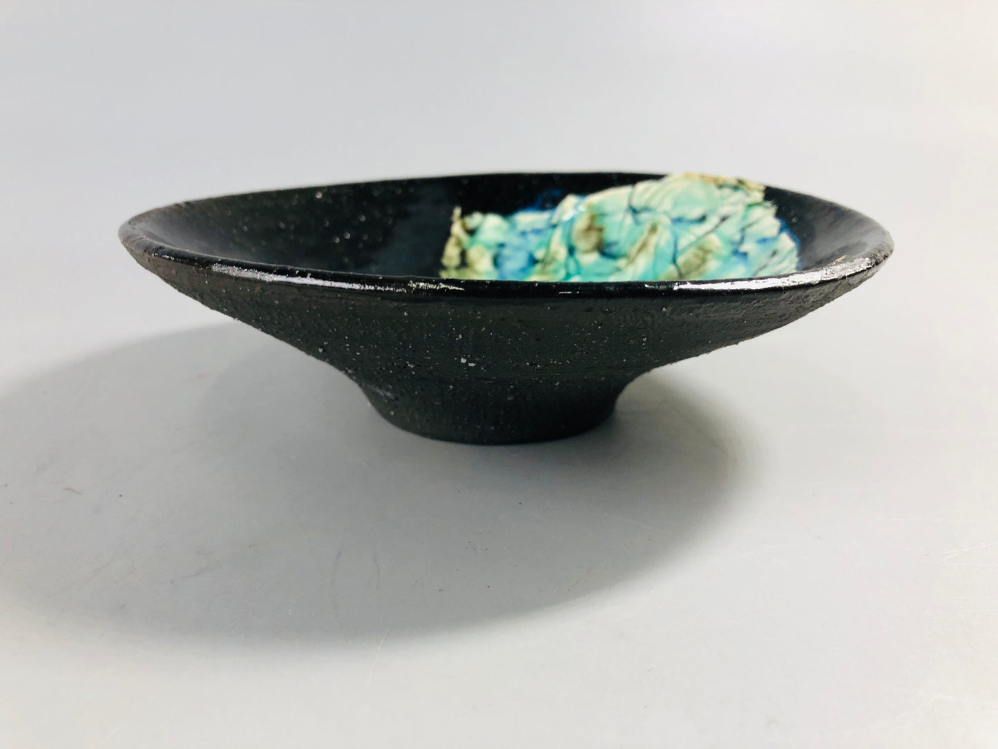 Y7093 CHAWAN Seto-ware flat bowl modern art Japan tea ceremony pottery teacup