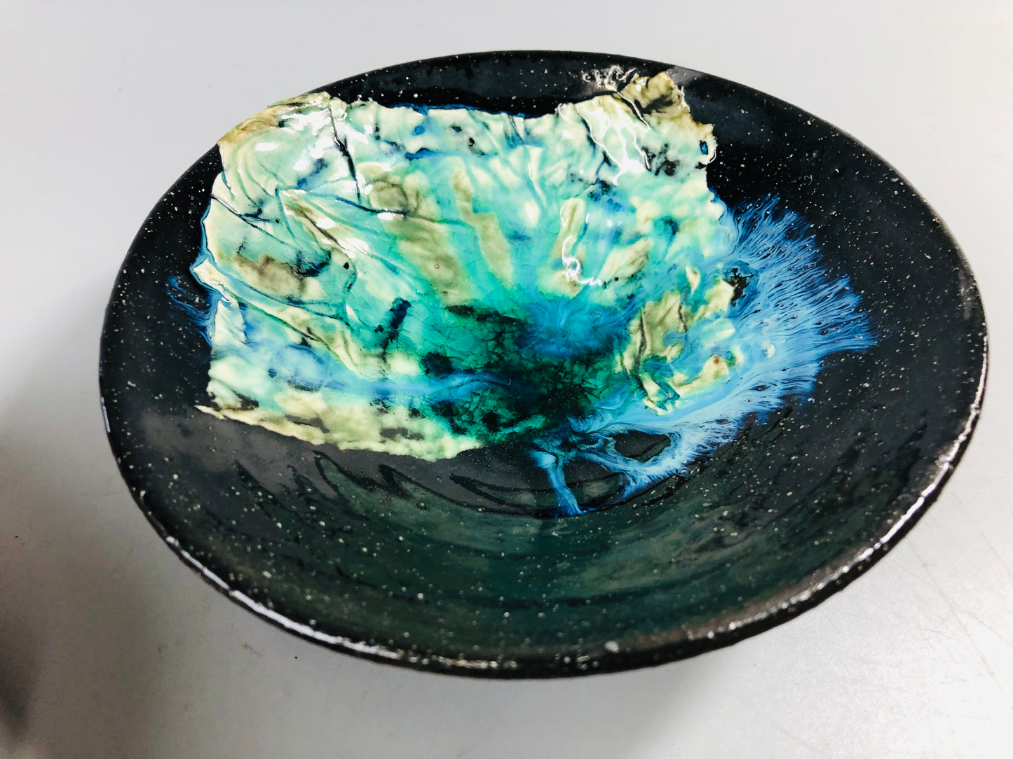 Y7093 CHAWAN Seto-ware flat bowl modern art Japan tea ceremony pottery teacup