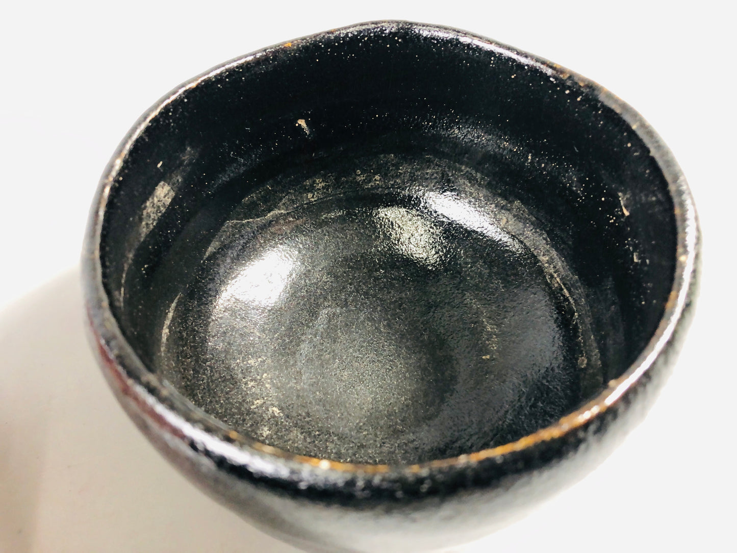 Y7094 CHAWAN Raku-ware black bowl signed Japan antique tea ceremony pottery cup