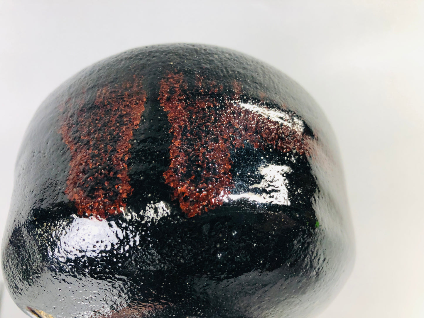Y7094 CHAWAN Raku-ware black bowl signed Japan antique tea ceremony pottery cup