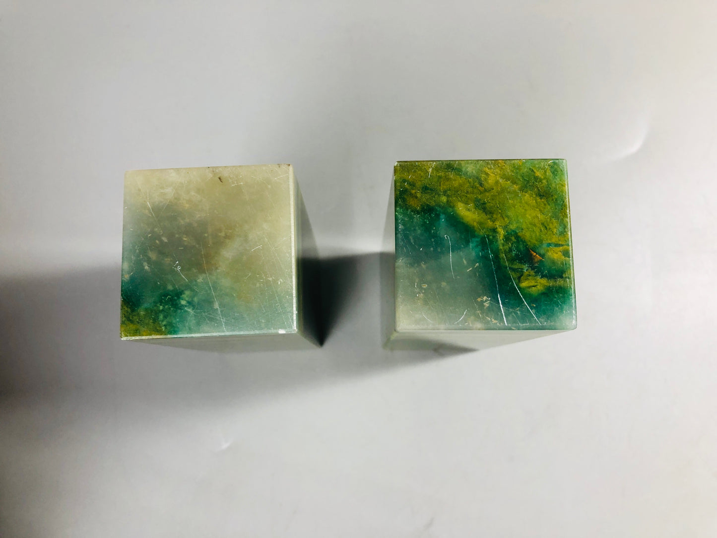 Y7097 STAMP MATERIAL Chinese 2 Guandong green stone box China antique vintage