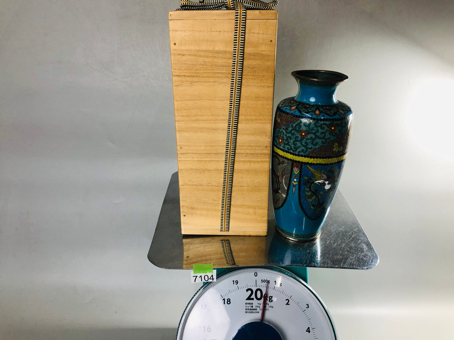 Y7104 FLOWER VASE Cloisonne blue box Japan ikebana floral arrangement interior