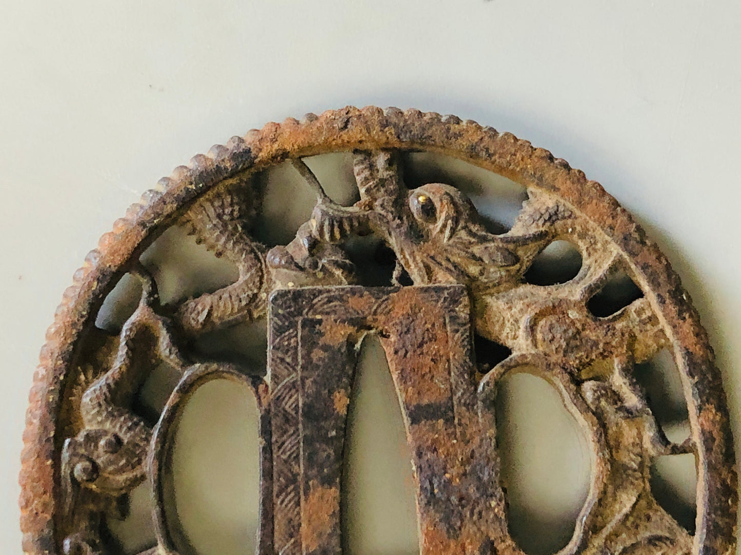 Y7107 TSUBA Iron sword guard Dragon Japan samurai katana antique koshirae edo