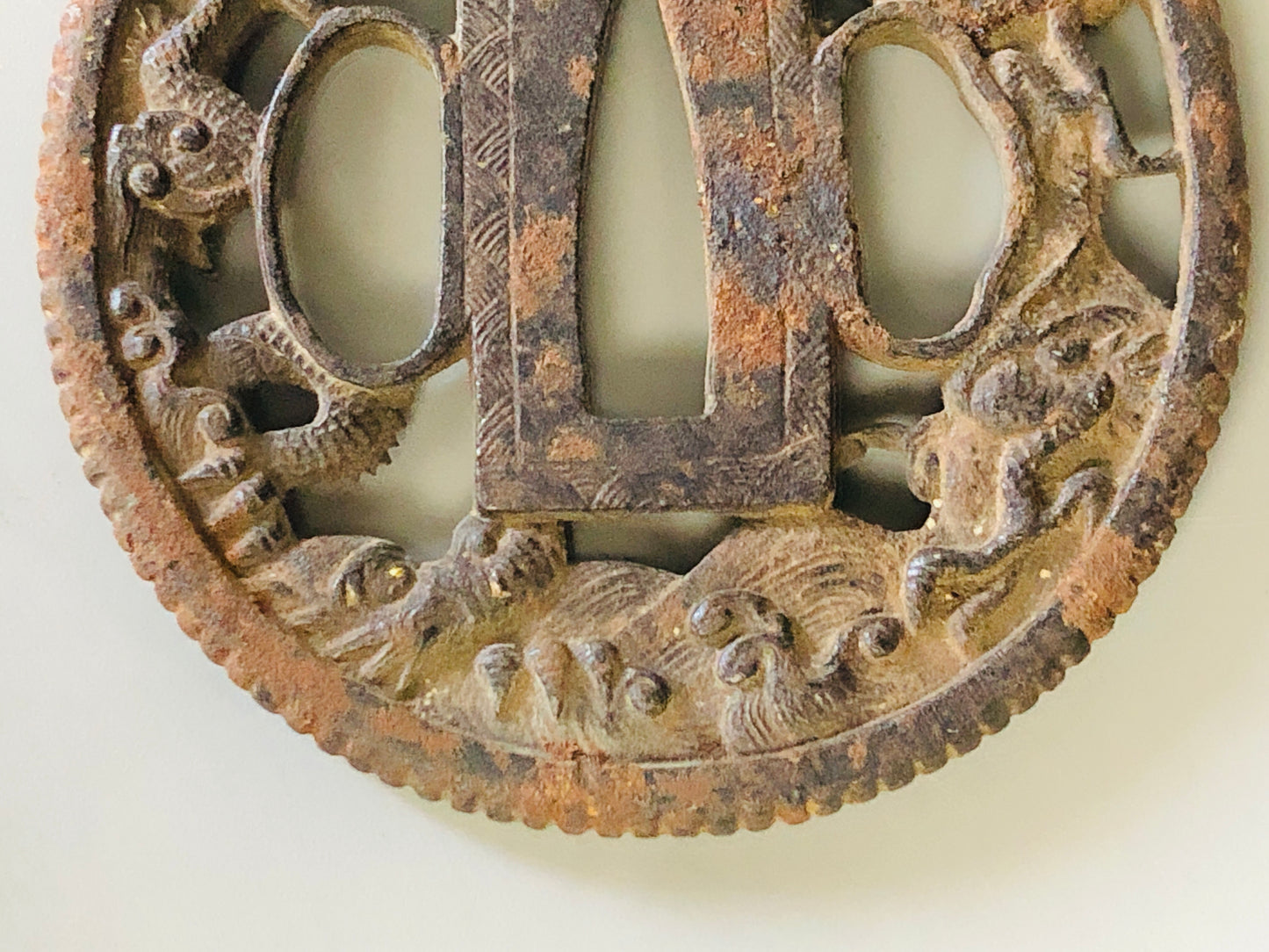 Y7107 TSUBA Iron sword guard Dragon Japan samurai katana antique koshirae edo