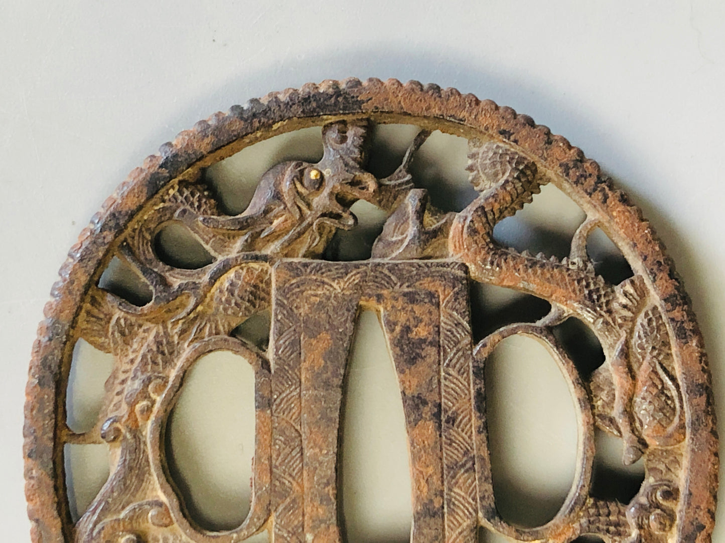 Y7107 TSUBA Iron sword guard Dragon Japan samurai katana antique koshirae edo