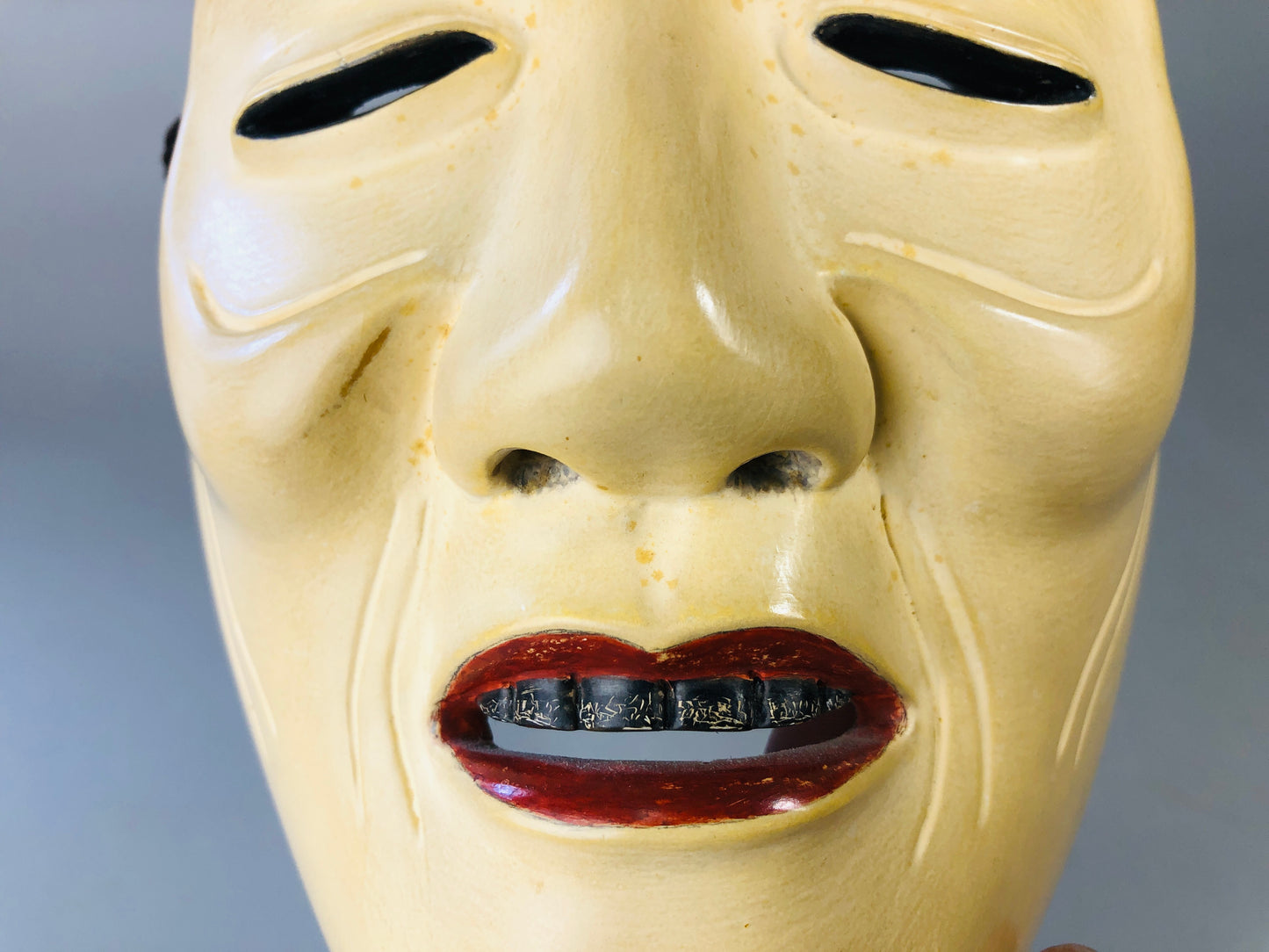 Y7118 NOH MASK wood carving signed Japan antique traditional omen dance drama
