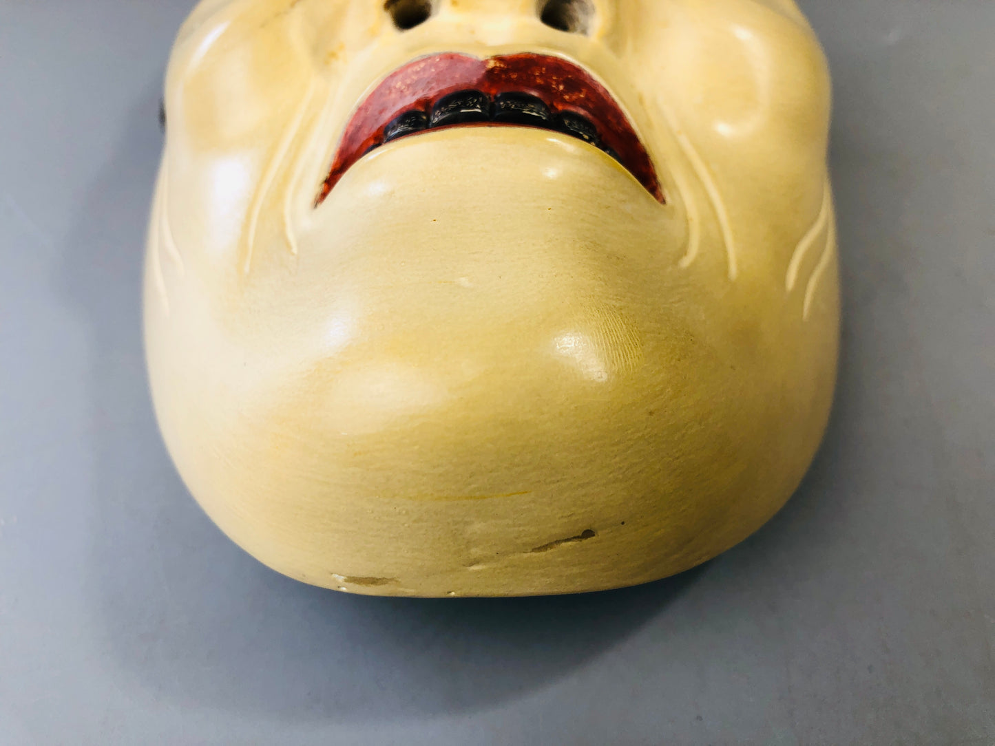 Y7118 NOH MASK wood carving signed Japan antique traditional omen dance drama