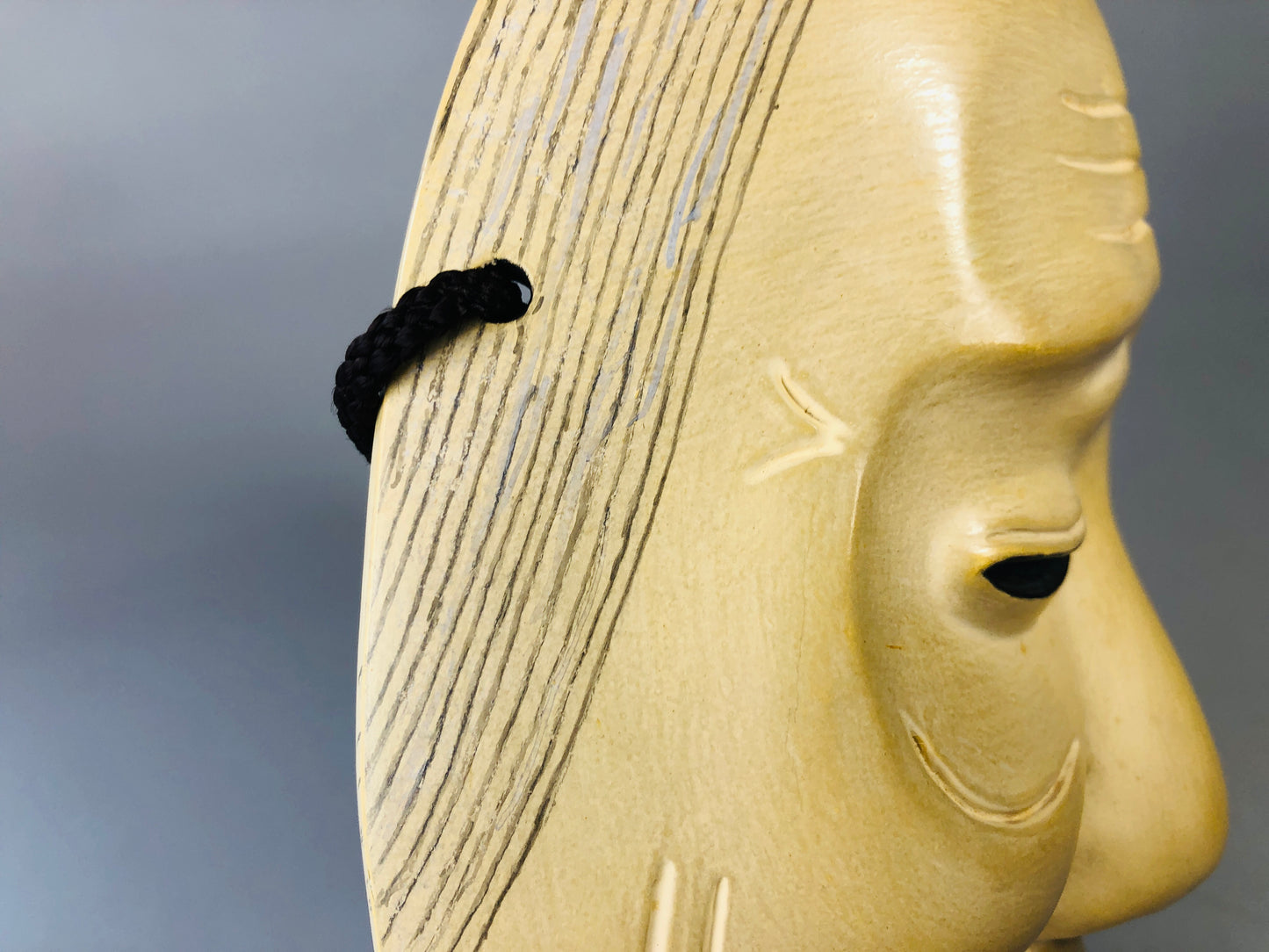 Y7118 NOH MASK wood carving signed Japan antique traditional omen dance drama