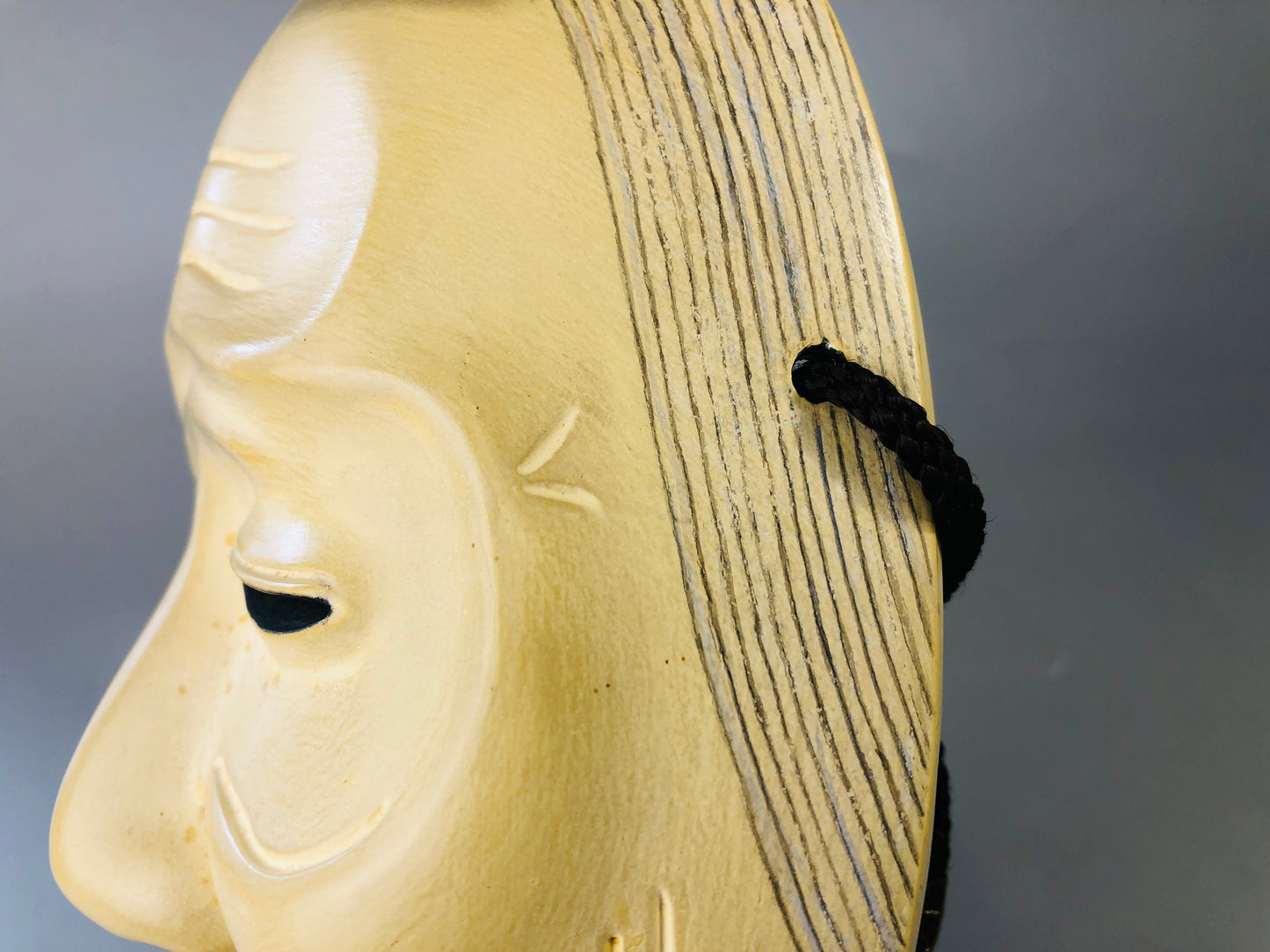 Y7118 NOH MASK wood carving signed Japan antique traditional omen dance drama