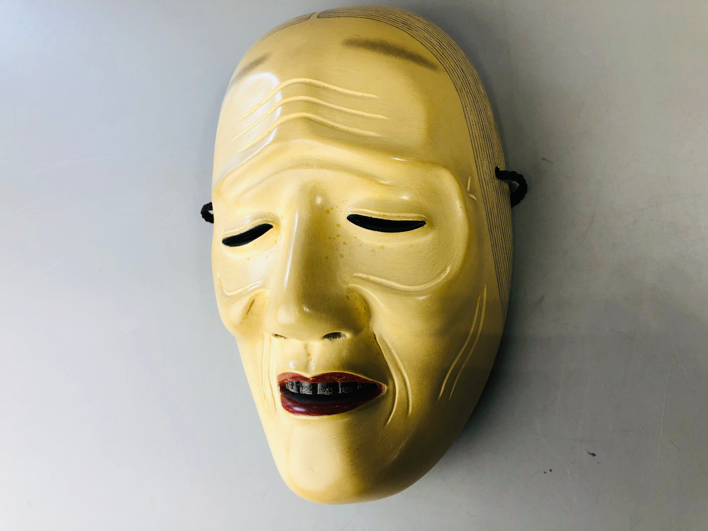 Y7118 NOH MASK wood carving signed Japan antique traditional omen dance drama