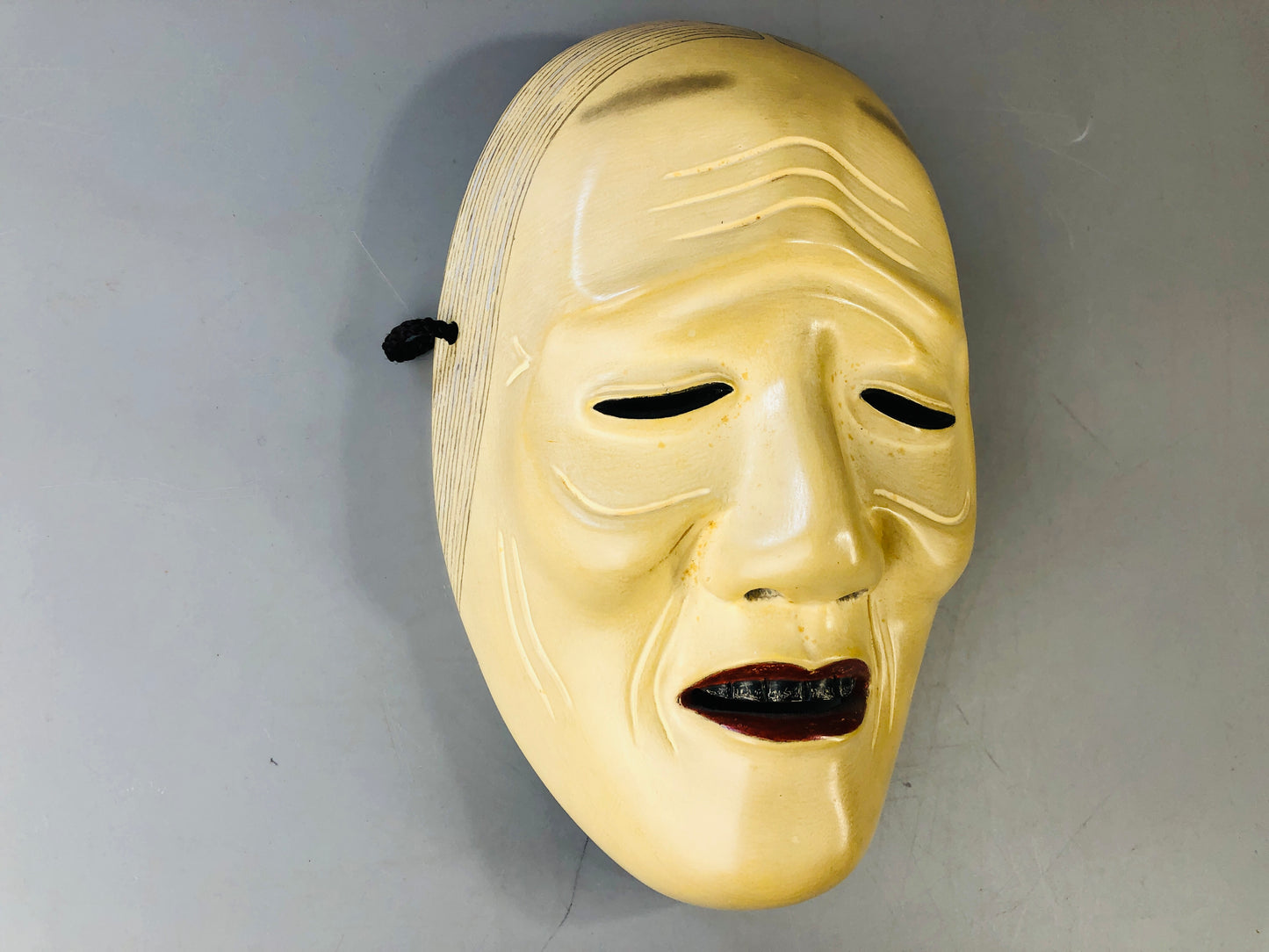 Y7118 NOH MASK wood carving signed Japan antique traditional omen dance drama