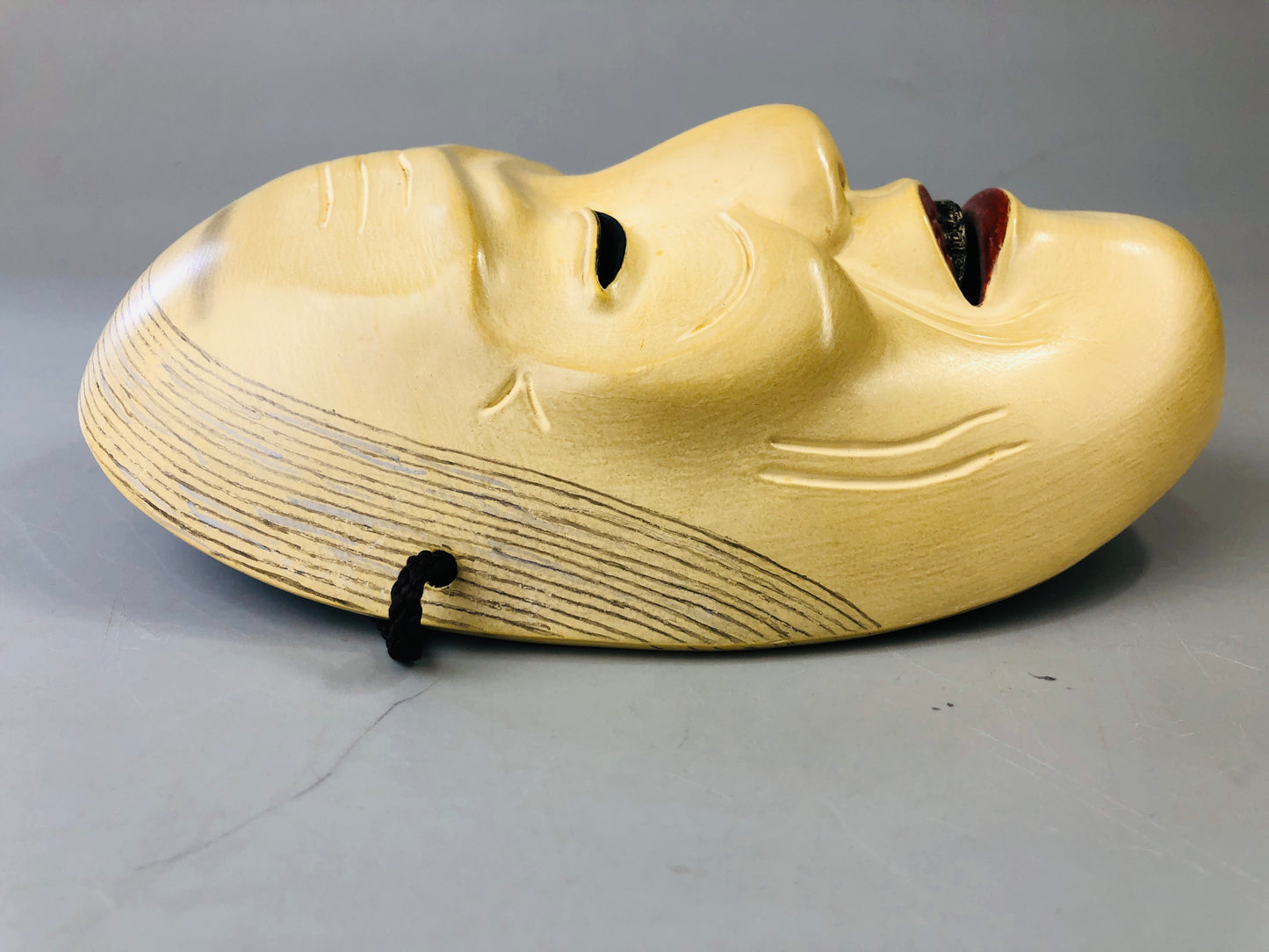 Y7118 NOH MASK wood carving signed Japan antique traditional omen dance drama