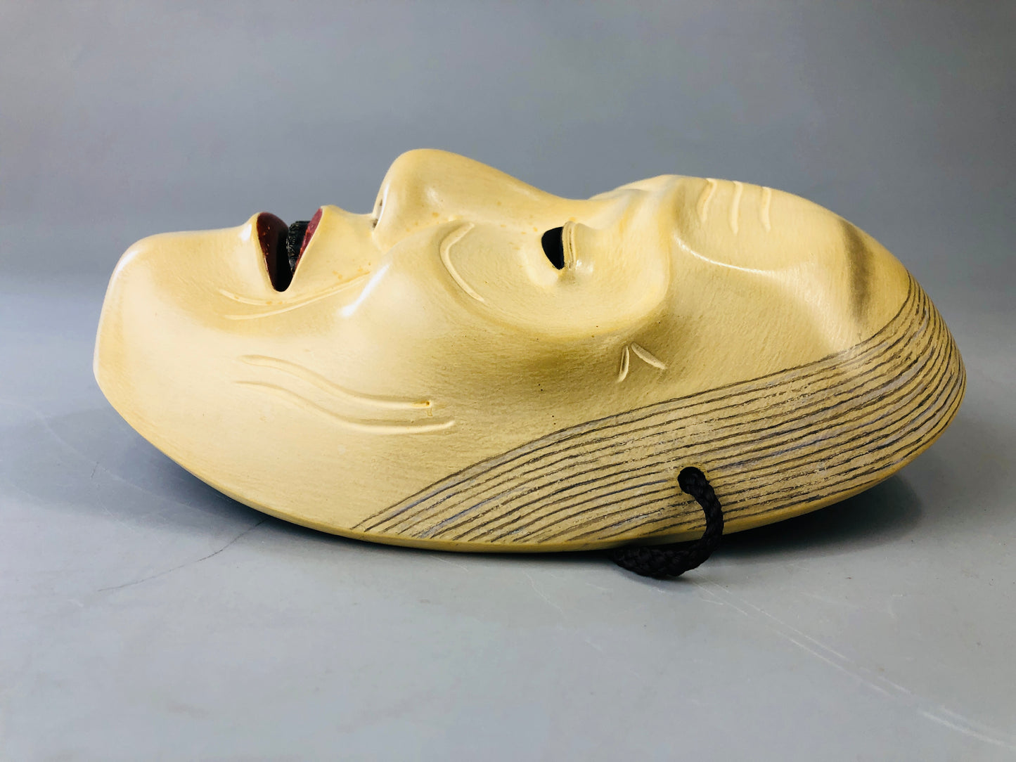 Y7118 NOH MASK wood carving signed Japan antique traditional omen dance drama