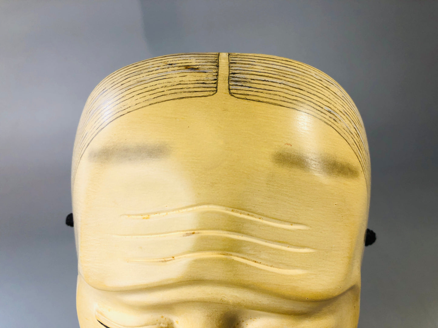 Y7118 NOH MASK wood carving signed Japan antique traditional omen dance drama