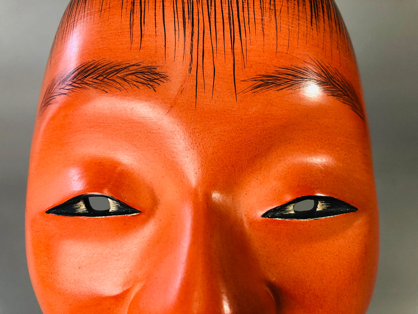 Y7123 NOH MASK wood carving Shoujou signed Japan antique traditional omen men