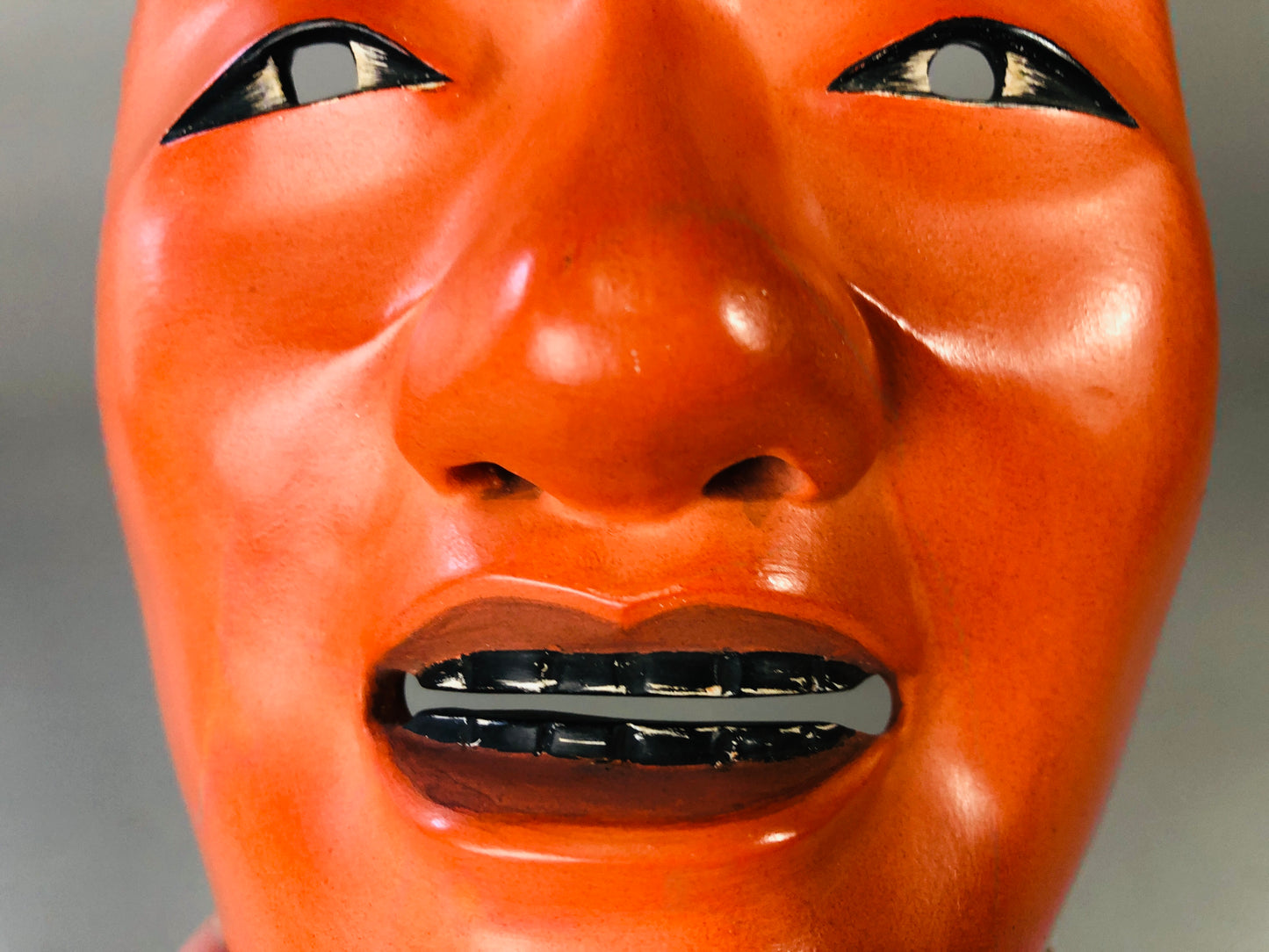 Y7123 NOH MASK wood carving Shoujou signed Japan antique traditional omen men