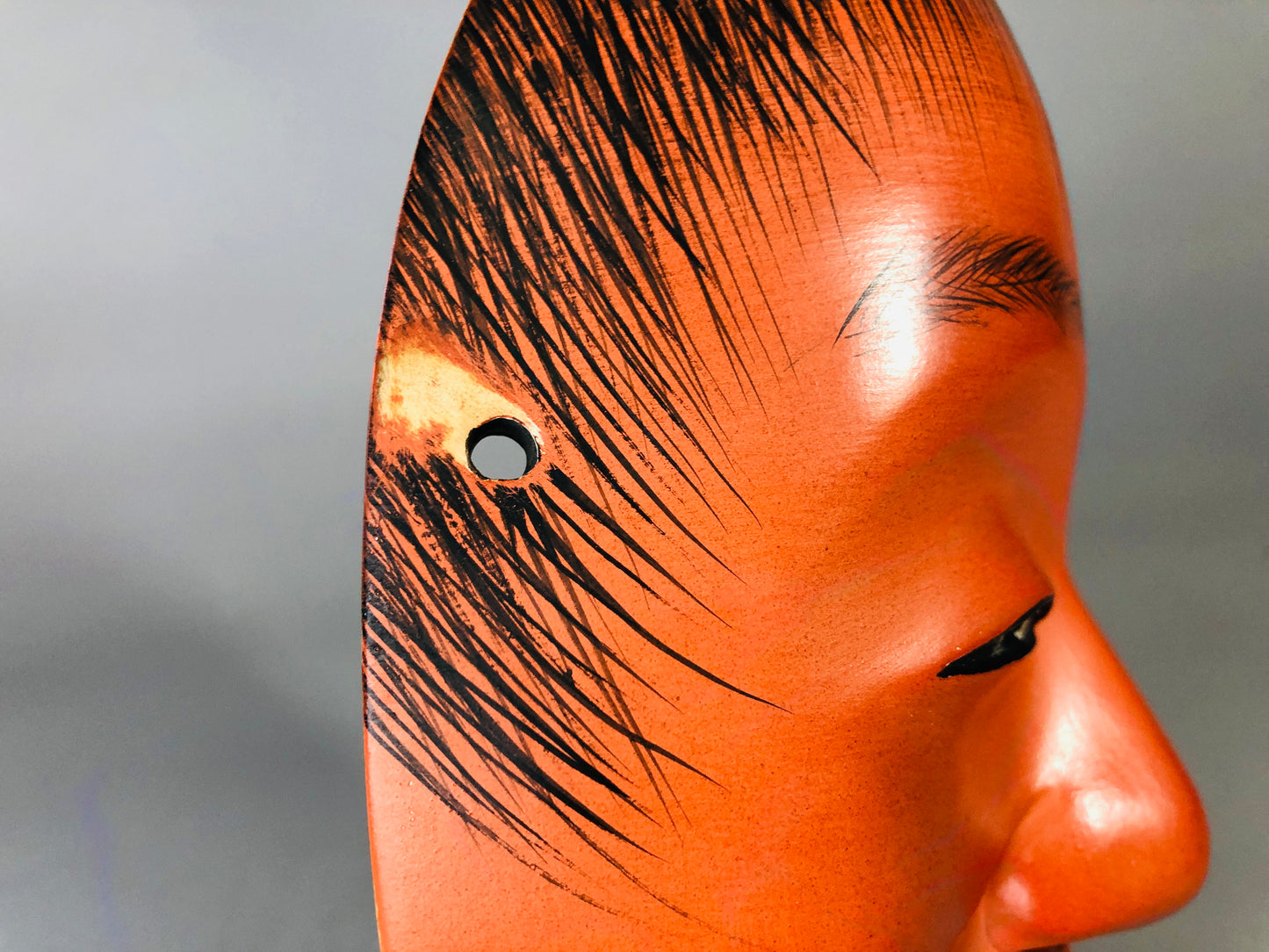 Y7123 NOH MASK wood carving Shoujou signed Japan antique traditional omen men