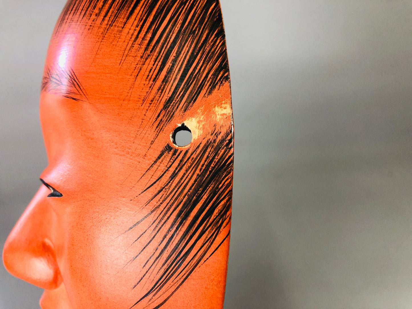 Y7123 NOH MASK wood carving Shoujou signed Japan antique traditional omen men