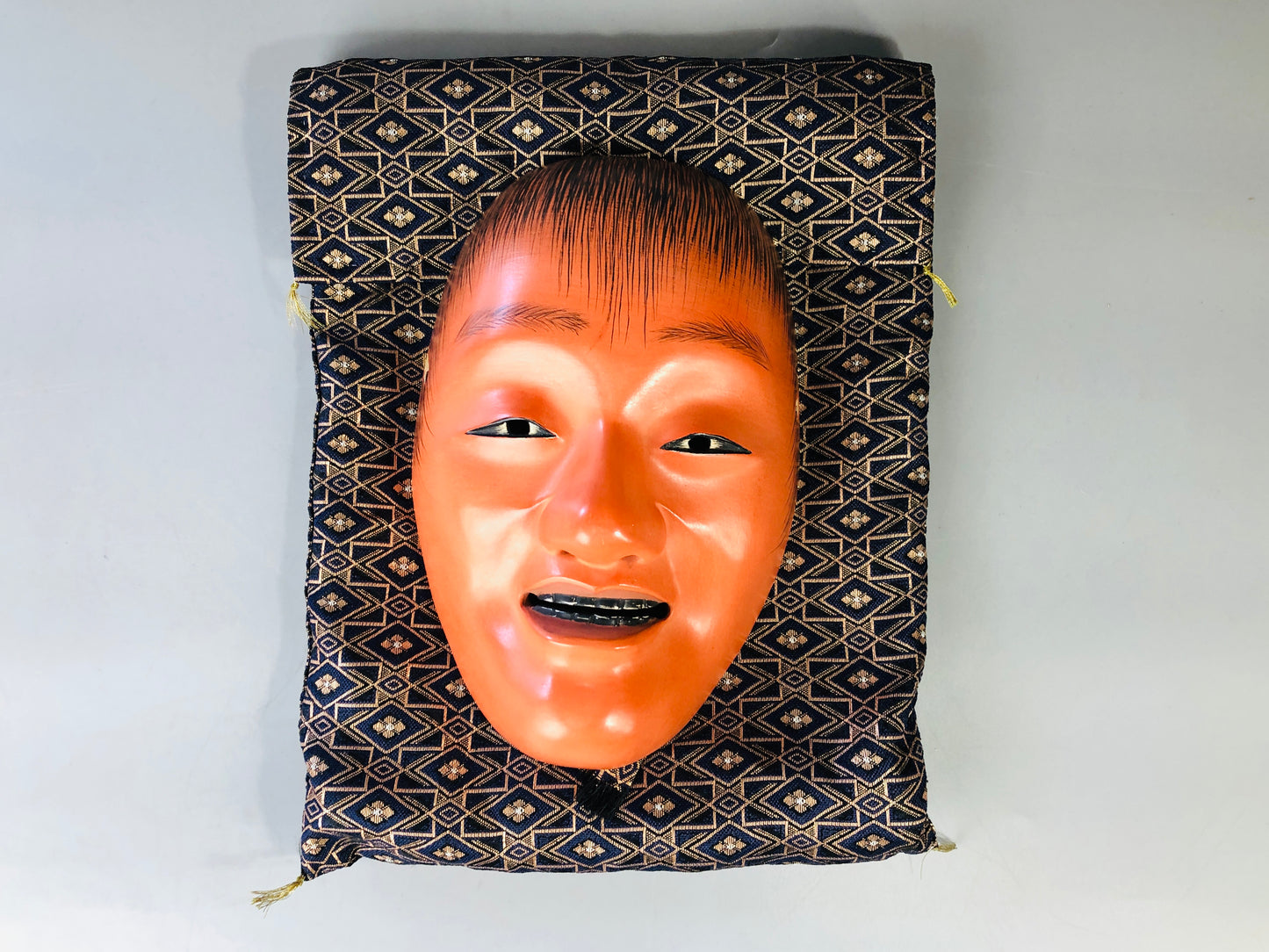 Y7123 NOH MASK wood carving Shoujou signed Japan antique traditional omen men