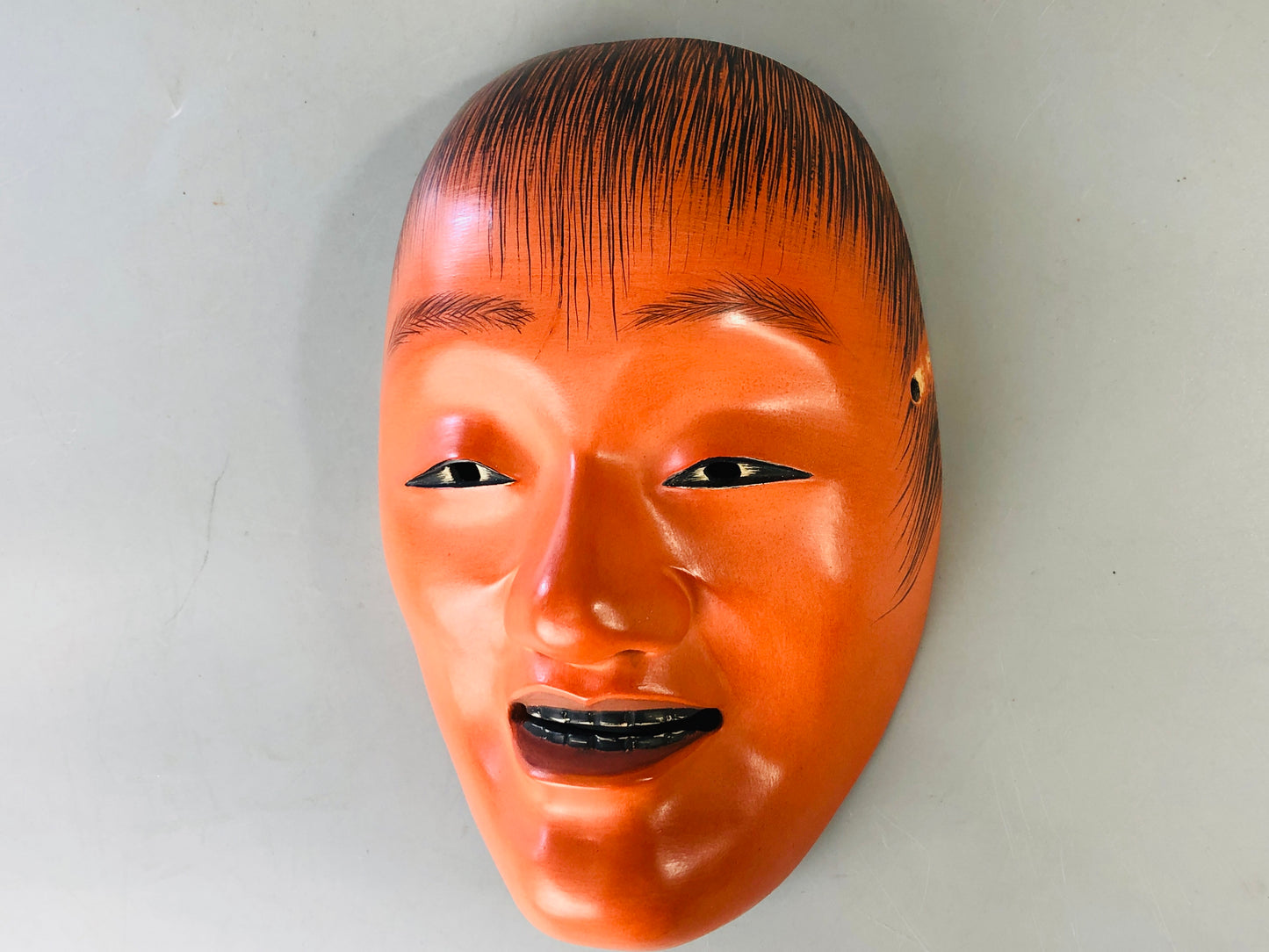 Y7123 NOH MASK wood carving Shoujou signed Japan antique traditional omen men