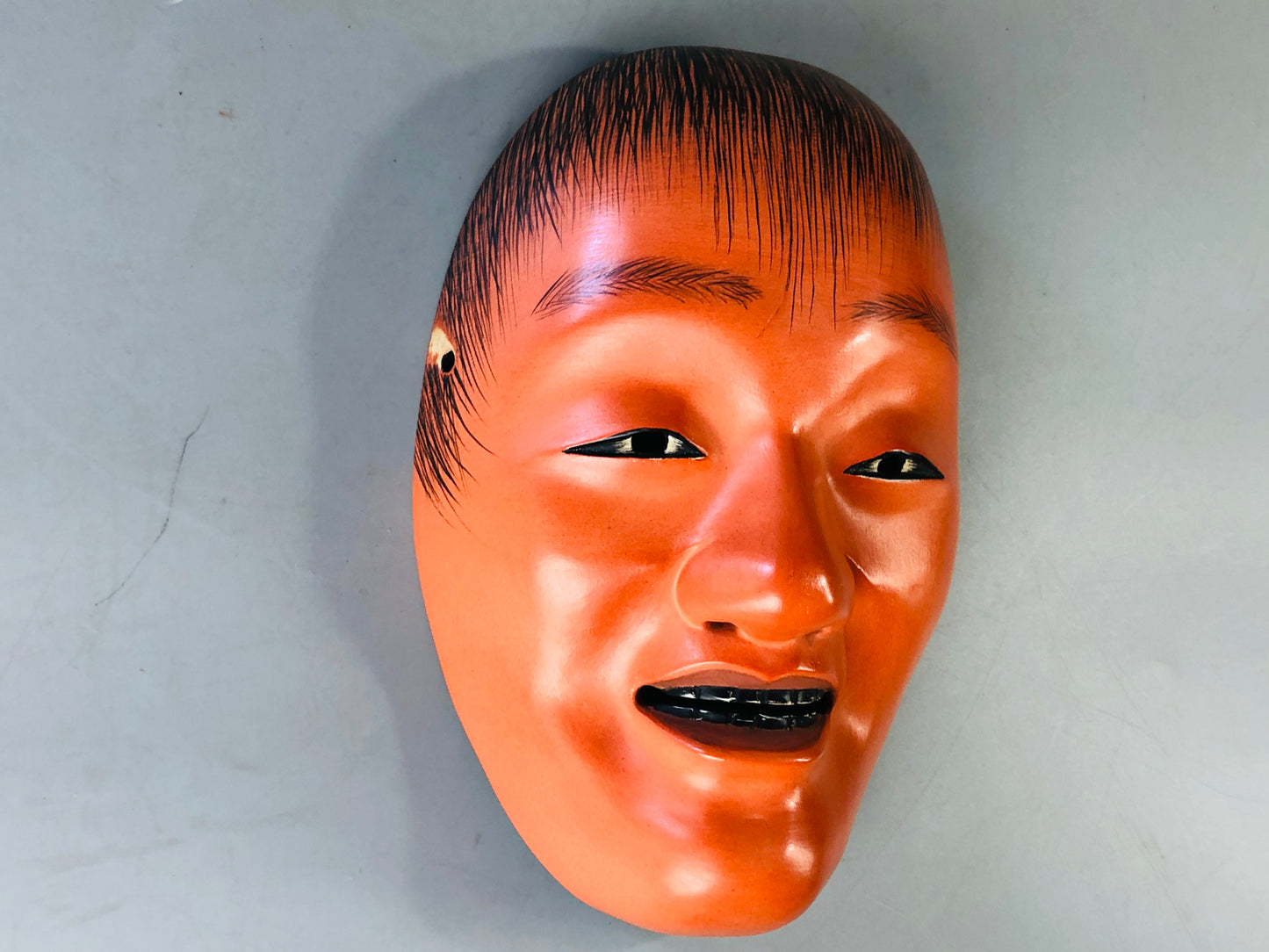 Y7123 NOH MASK wood carving Shoujou signed Japan antique traditional omen men