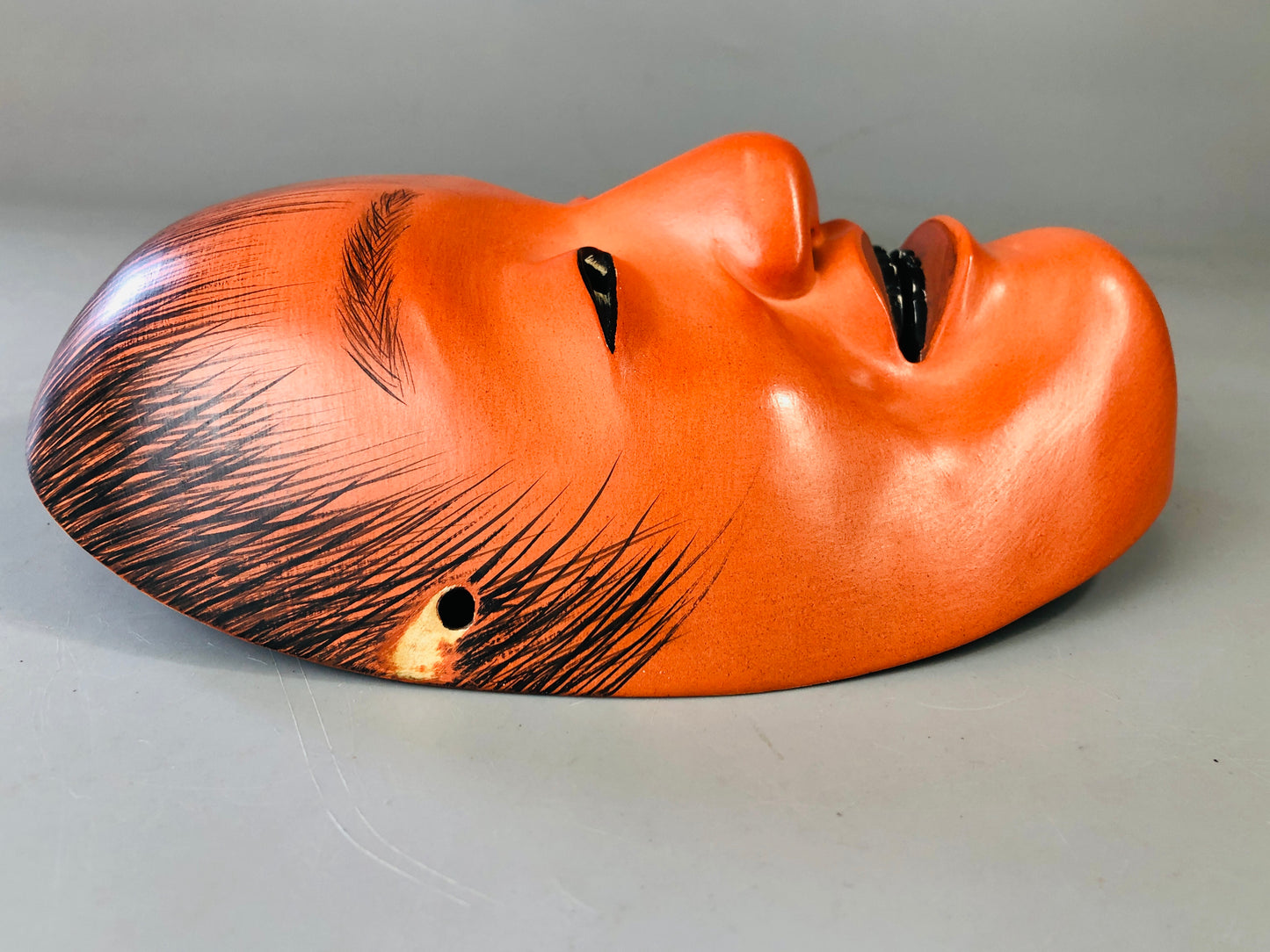 Y7123 NOH MASK wood carving Shoujou signed Japan antique traditional omen men