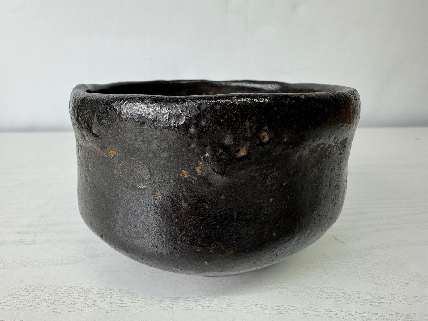 Y10002 CHAWAN Raku-ware black bowl signed box Japan antique tea ceremony pottery