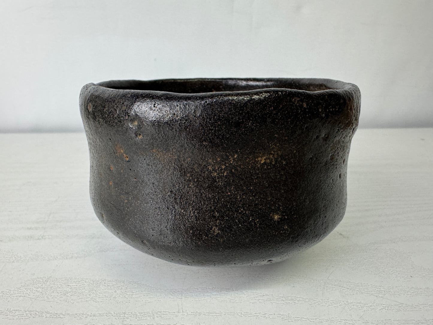 Y10002 CHAWAN Raku-ware black bowl signed box Japan antique tea ceremony pottery