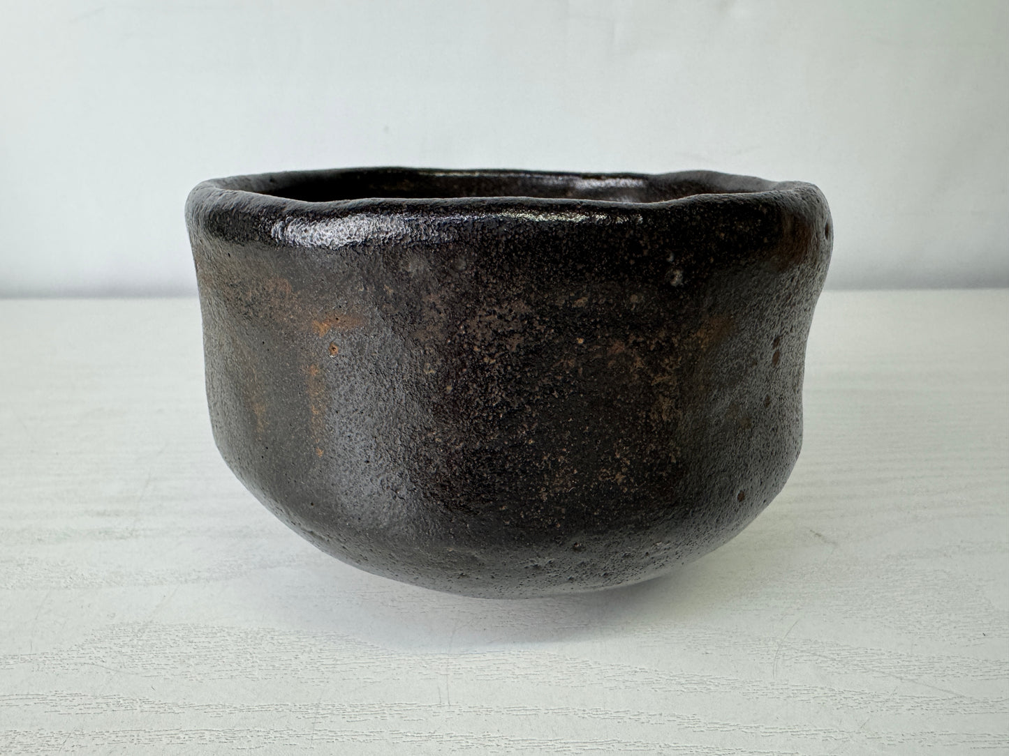 Y10002 CHAWAN Raku-ware black bowl signed box Japan antique tea ceremony pottery