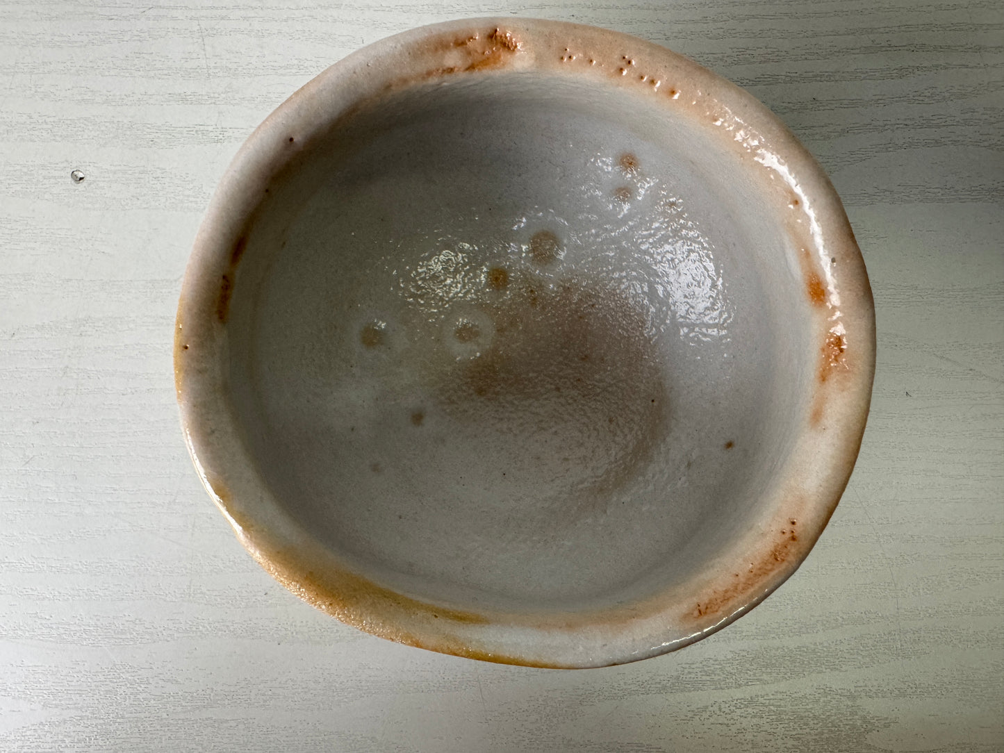Y10003 CHAWAN Shino-ware bowl signed box Japan antique tea ceremony pottery cup