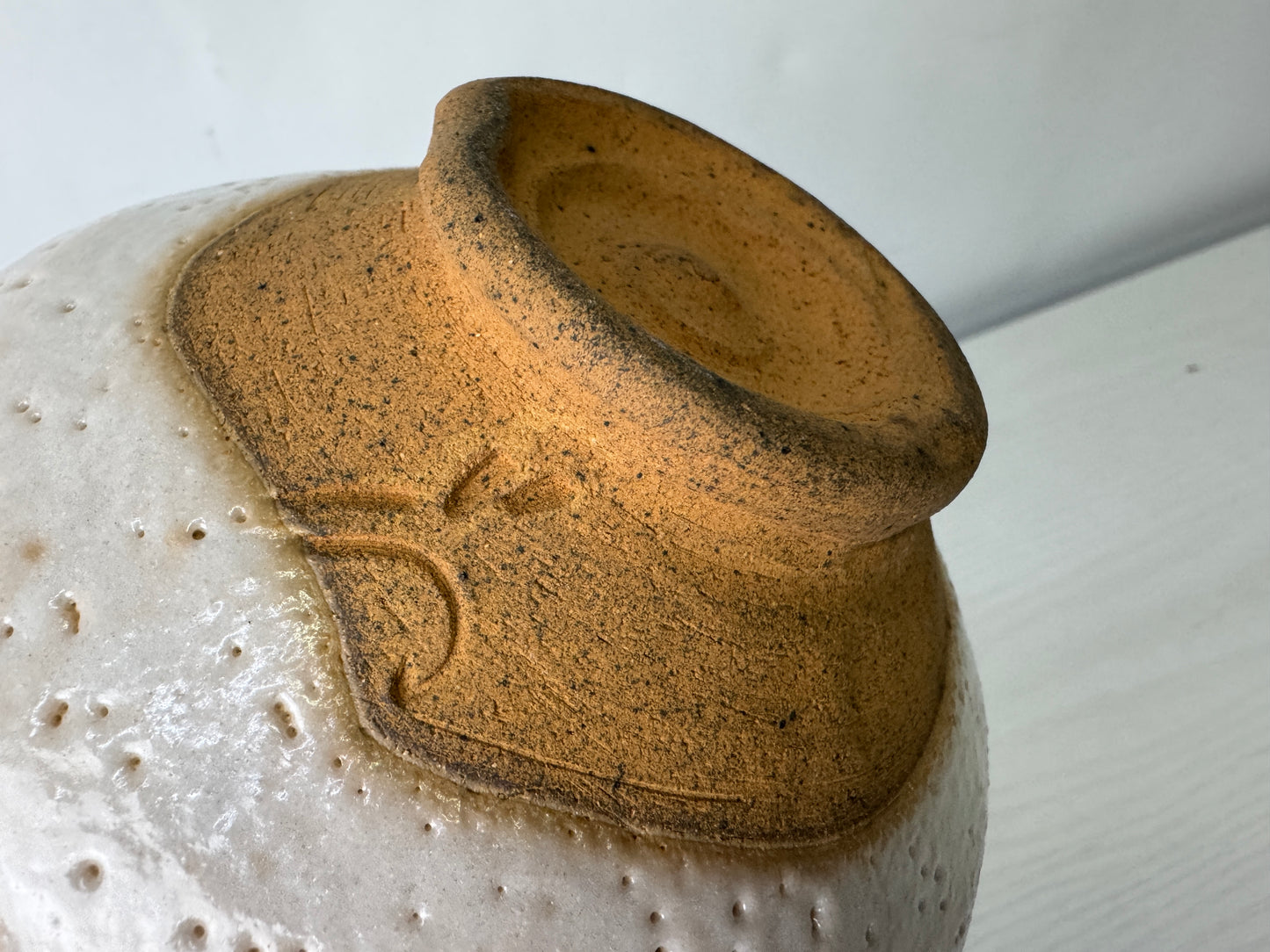 Y10003 CHAWAN Shino-ware bowl signed box Japan antique tea ceremony pottery cup