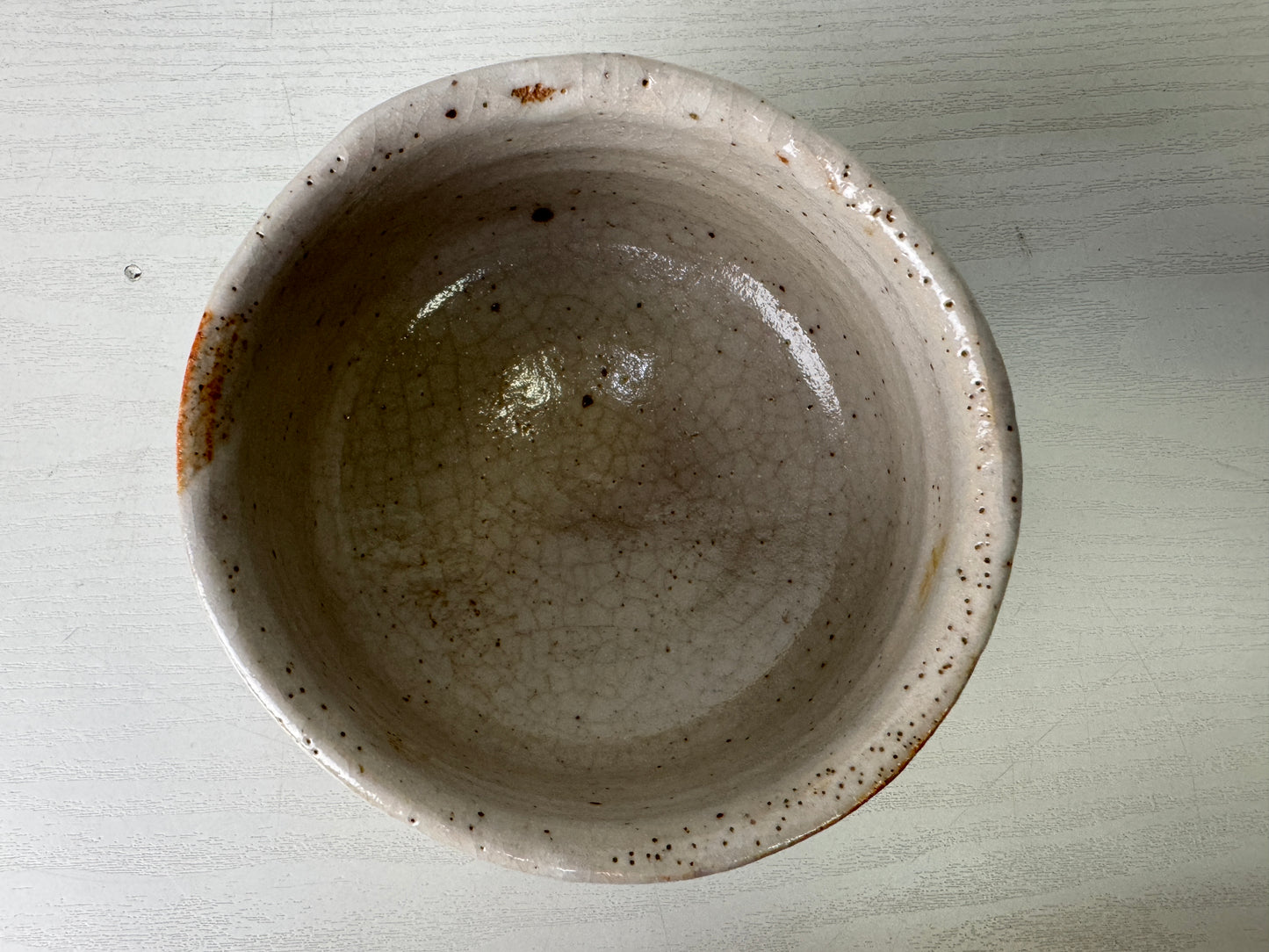 Y10004 CHAWAN Shino-ware bowl signed box Japan antique tea ceremony pottery cup