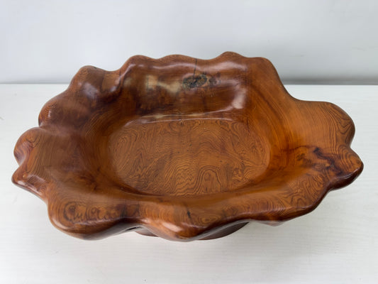 Y10007 DISH Yakusugi wooden confectionery bowl signed Japan antique tableware