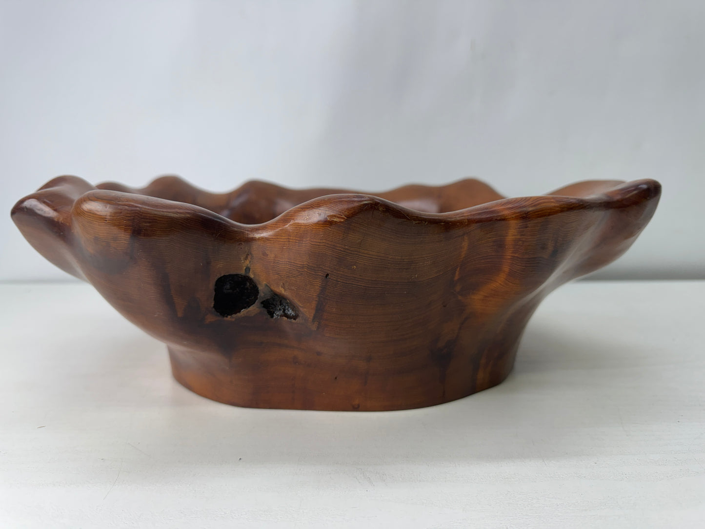 Y10007 DISH Yakusugi wooden confectionery bowl signed Japan antique tableware