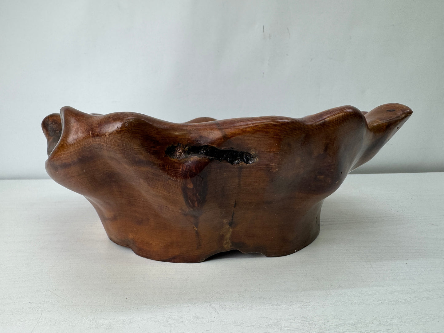 Y10007 DISH Yakusugi wooden confectionery bowl signed Japan antique tableware