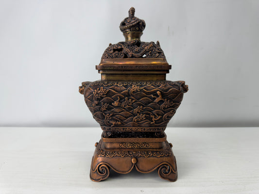 Y10018 KOURO copper Incense Burner signed China antique fragrance aromatherapy