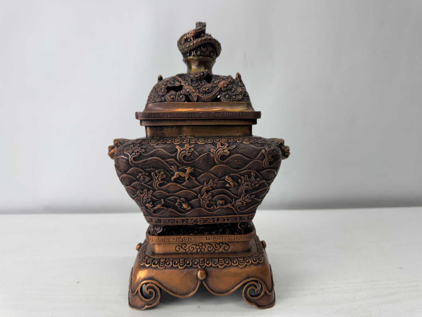 Y10018 KOURO copper Incense Burner signed China antique fragrance aromatherapy
