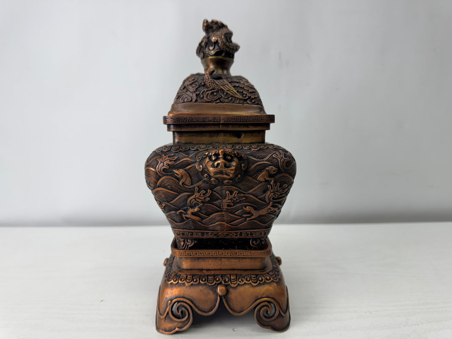 Y10018 KOURO copper Incense Burner signed China antique fragrance aromatherapy