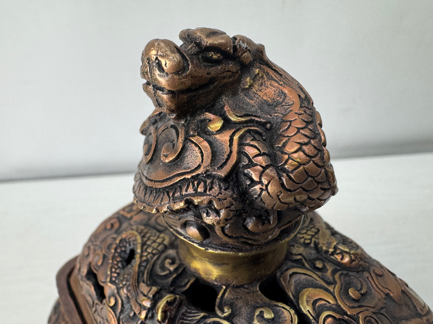 Y10018 KOURO copper Incense Burner signed China antique fragrance aromatherapy