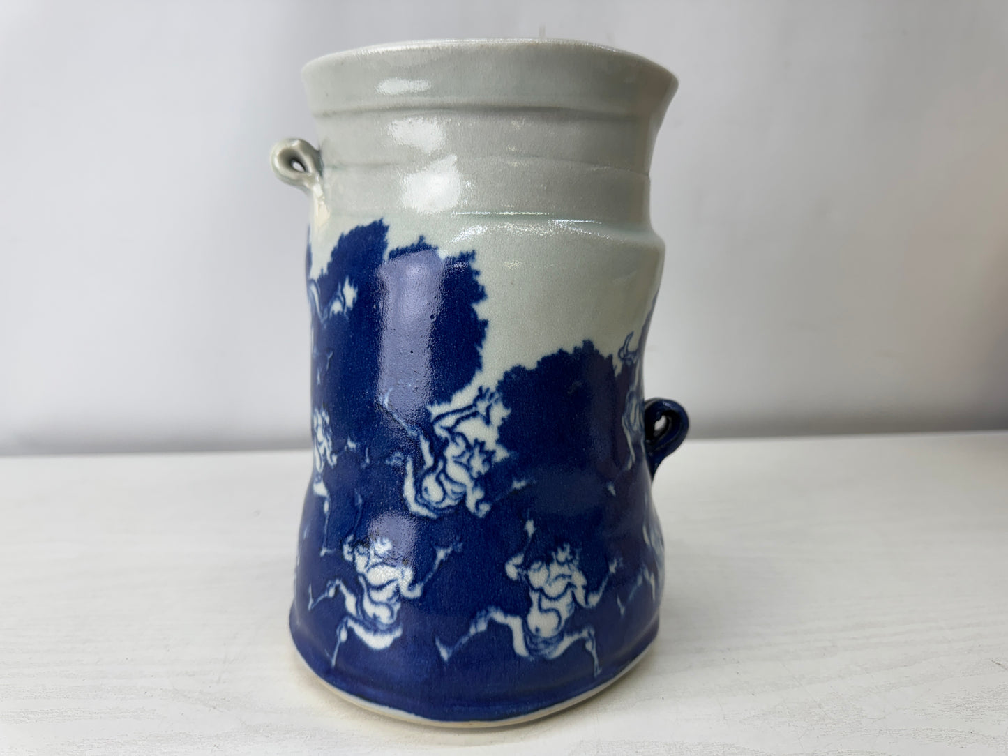 Y10019 FLOWER VASE Seto-ware signed box Japan antique ikebana floral interior