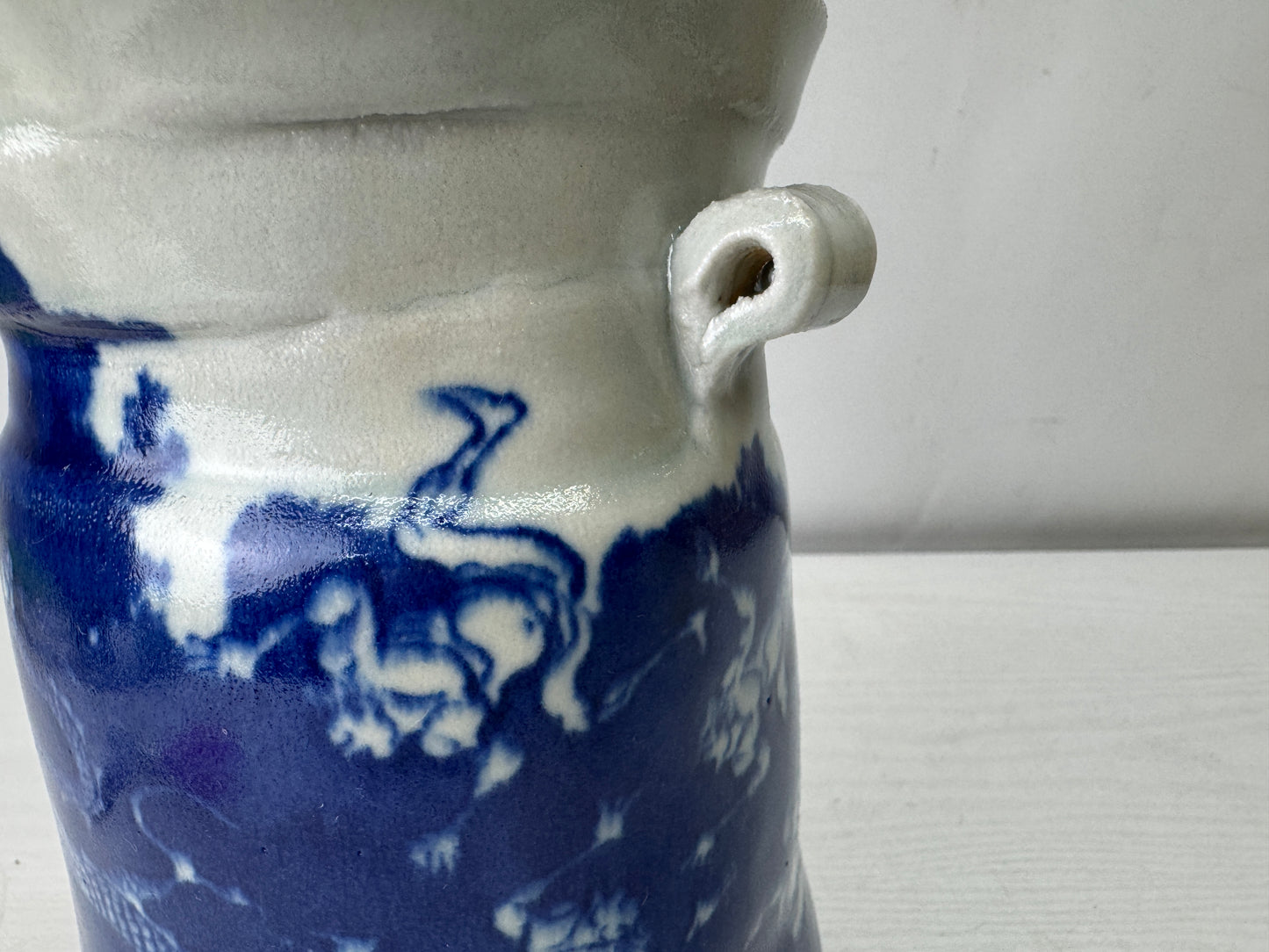 Y10019 FLOWER VASE Seto-ware signed box Japan antique ikebana floral interior