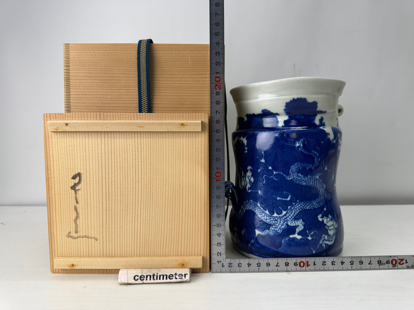 Y10019 FLOWER VASE Seto-ware signed box Japan antique ikebana floral interior