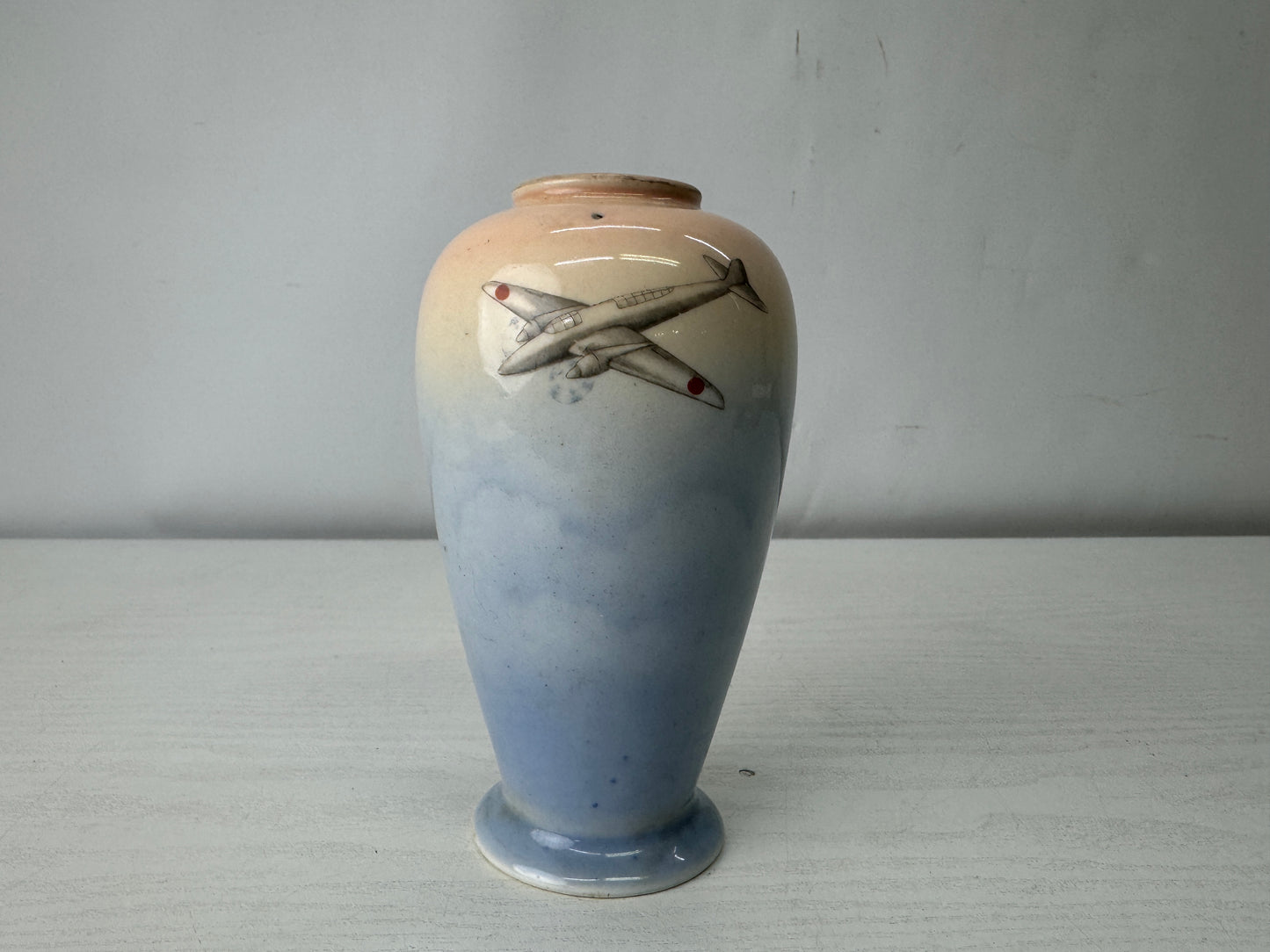 Y10020 Imperial Japan Army Flower vase Fighter plane signed Japan WW2 vintage