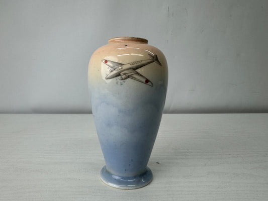 Y10020 Imperial Japan Army Flower vase Fighter plane signed Japan WW2 vintage