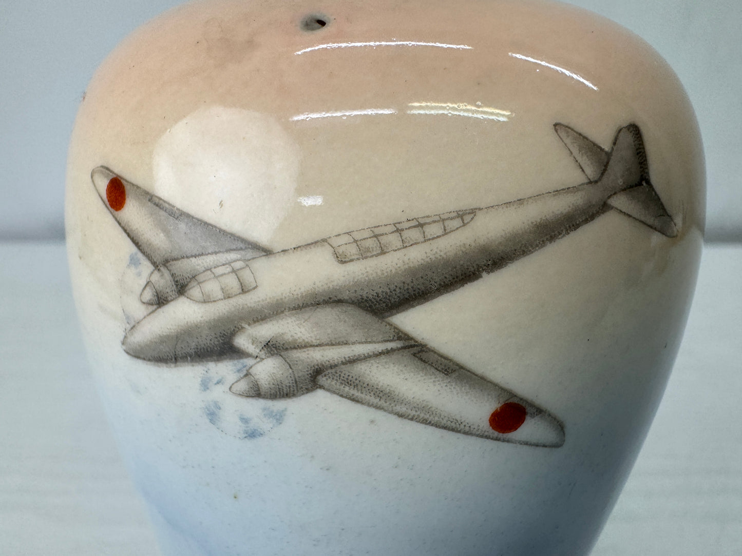 Y10020 Imperial Japan Army Flower vase Fighter plane signed Japan WW2 vintage