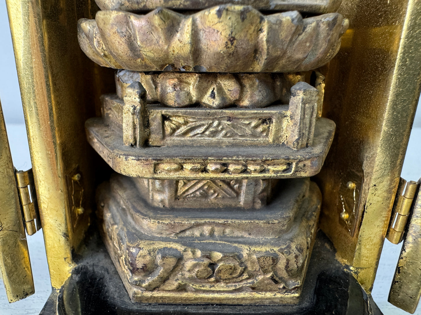 Y10022 STATUE wood carving Buddhist figure shrine cracked Japan antique Buddhism